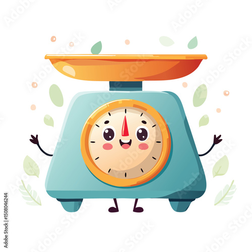 food scale in cute cartoon character style with expressive face and limbs.