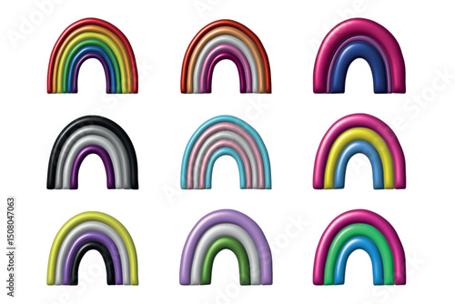 Set of colorful 3d LGBTQ+ pride flag rainbows Gender equality and sexual identity pride flags collection LGBTQIA community pride month