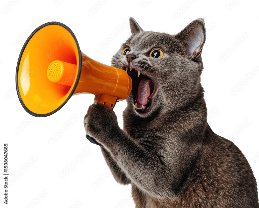 Fototapeta premium PNG Cat holding a megaphone animal shouting funny.