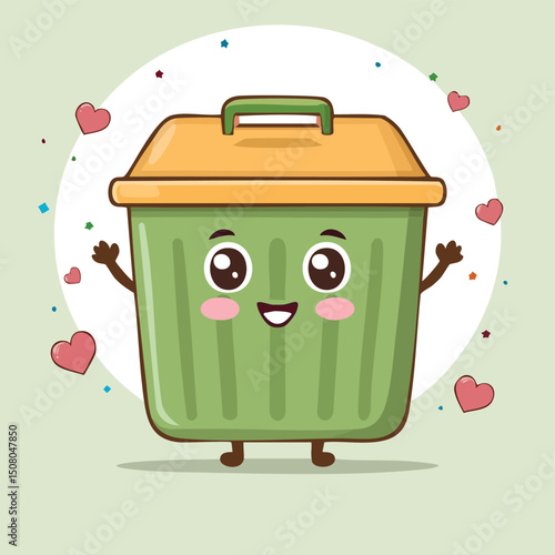Storage bin in cute cartoon character style with expressive face and limbs.
