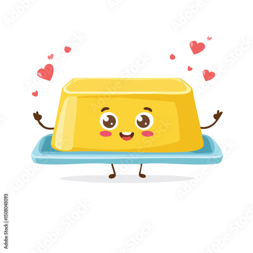 Butter dish in cute cartoon character style with expressive face and limbs.