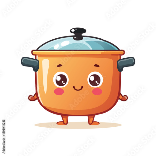 Stockpot in cute cartoon character style with expressive face and limbs.