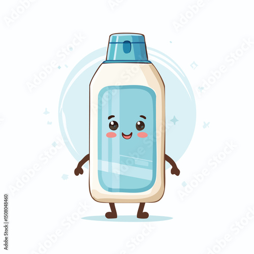 Conditioner bottle in cute cartoon character style with expressive face and limbs.