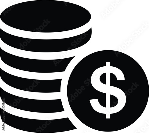Stacked black coins and a single dollar coin depict savings and monetary value
