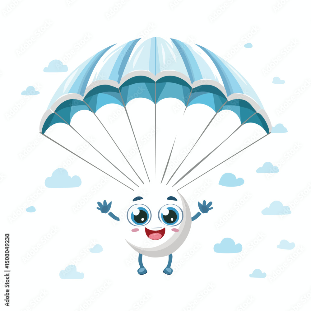 Paraglider in cute cartoon character style with expressive face and limbs. Paraglider in cute cartoon character style with expressive face and limbs.