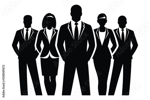 Team silhouette shows confident professionals standing strongly in unity while dressed in formal business attire