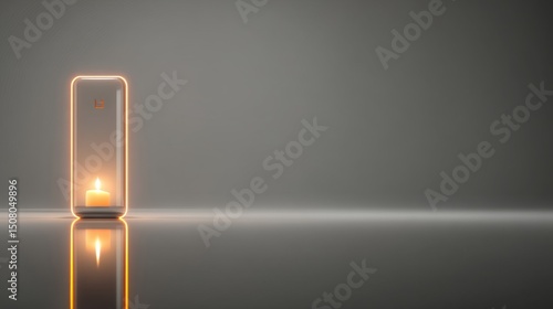 A candle illuminated in a modern holder, creating a warm and serene atmosphere.