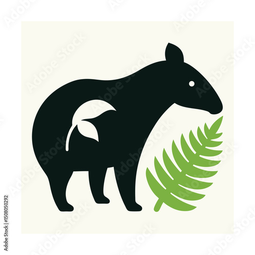 A stylized tapir silhouette featuring leaves and fern for eco-friendly conservation branding