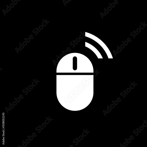 Wireless PC mouse icon isolated on black background