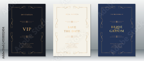 Elegant Vintage Wedding and Event Invitation Set with Gold Frames