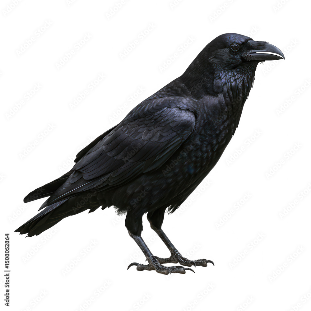 A raven standing alone isolated on transparent background A raven standing alone isolated on transparent background