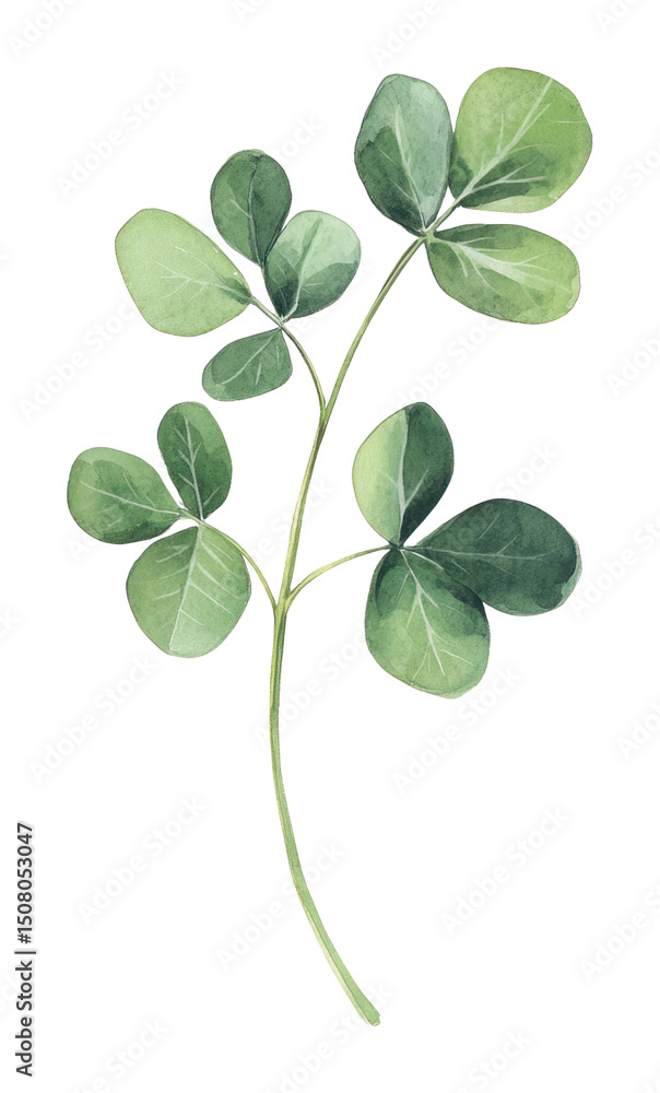 Fototapeta premium PNG Clover leaf illustration watercolor plant.