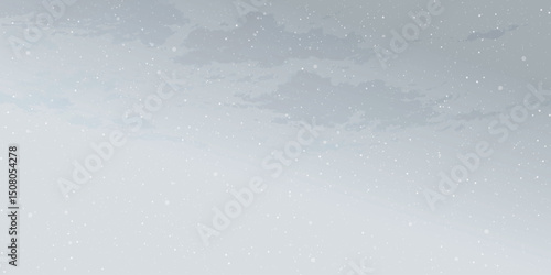 Snowfall in minimalist cloudscape with dusk sky horizontal background graphic illustration have blank space.