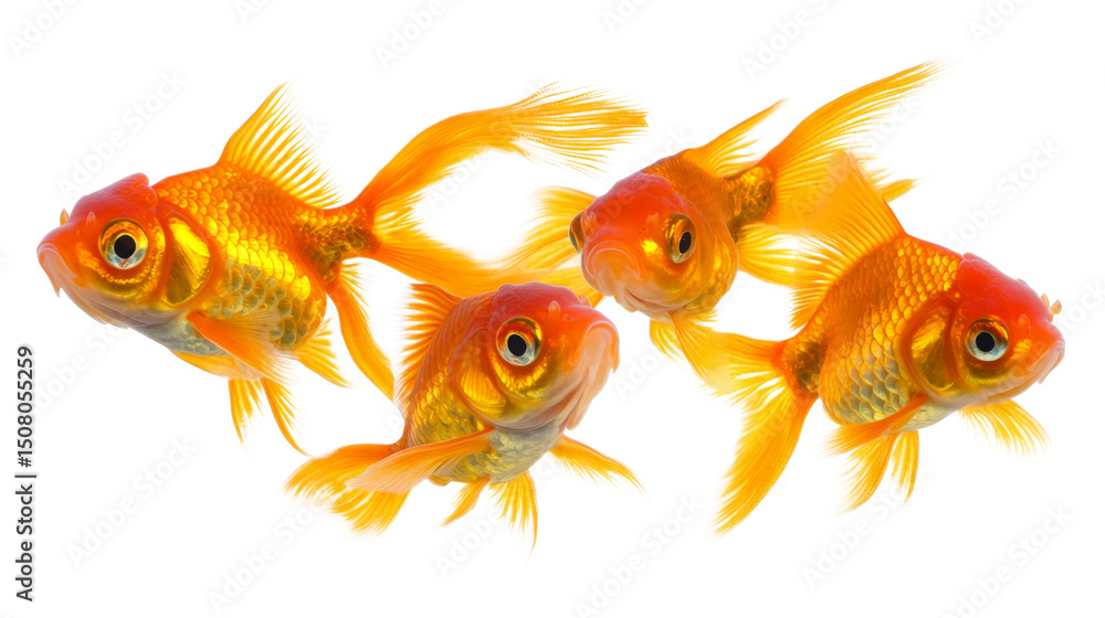 Fototapeta premium A group of goldfish swimming together in a vibrant school,Transparent background, PNG file