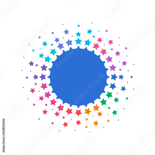 rotating colorful stars. stars around circle concept. group of shining stars