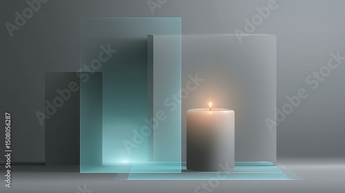 Wallpaper Mural A serene composition of glass panels and a lit candle creating soft reflections. Torontodigital.ca