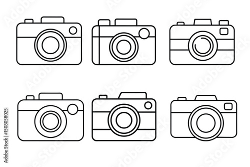Collection of Six Simple Line Art Camera Icons Perfect for Photography Websites, Blogs, and Social Media