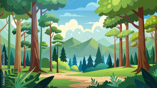 Forest Trail to Mountain View. A Serene Nature Landscape