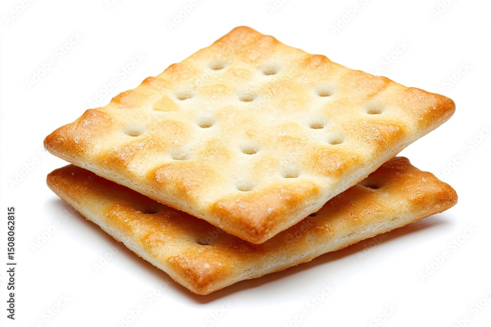 Two crackers stacked on a white background. Two crackers stacked on a white background.