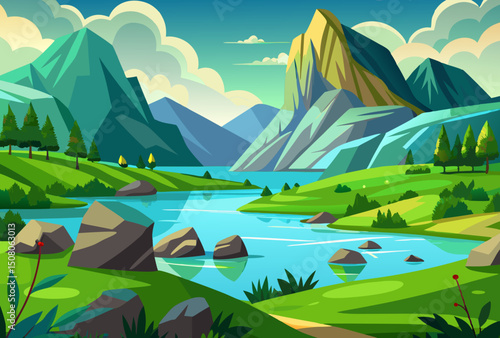 Majestic Mountain Lake Landscape. Serene Nature Scene