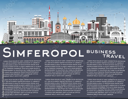 Simferopol Crimea city skyline with color buildings, blue sky and copy space. Illustration. Simferopol cityscape with landmarks. Travel tourism concept with modern and historic architecture.
