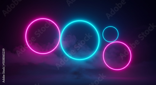 Abstract Neon Circles Background Glowing Pink and Blue Rings Futuristic Design Vaporwave Aesthetic