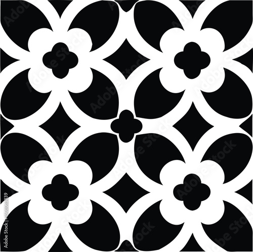 A symmetrical pattern design featuring stylized quatrefoil and diamond shapes fills the entire space
