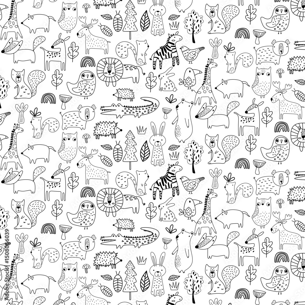 cute kawaii animal abstract hand drawn seamless pattern cute kawaii animal abstract hand drawn seamless pattern