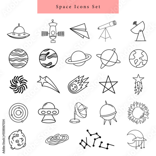 Space universe research icon set star vector set