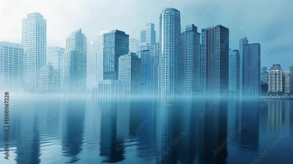 Surreal cityscape immersed in blue water at twilight creating an ethereal atmosphere, Blue Surreal 3D ing Cityscape Flooded with Water In Hazy Fog Background Surreal cityscape immersed in blue water at twilight creating an ethereal atmosphere, Blue Surreal 3D ing Cityscape Flooded with Water In Hazy Fog Background