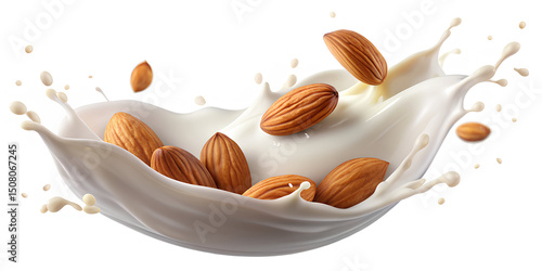 Almonds Splashing into White Almond Milk
