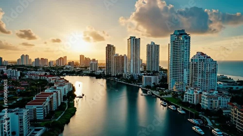 Wallpaper Mural Stunning aerial view of Aventura at sunset showcasing buildings and waterways, Aerial footage Aventura Torontodigital.ca