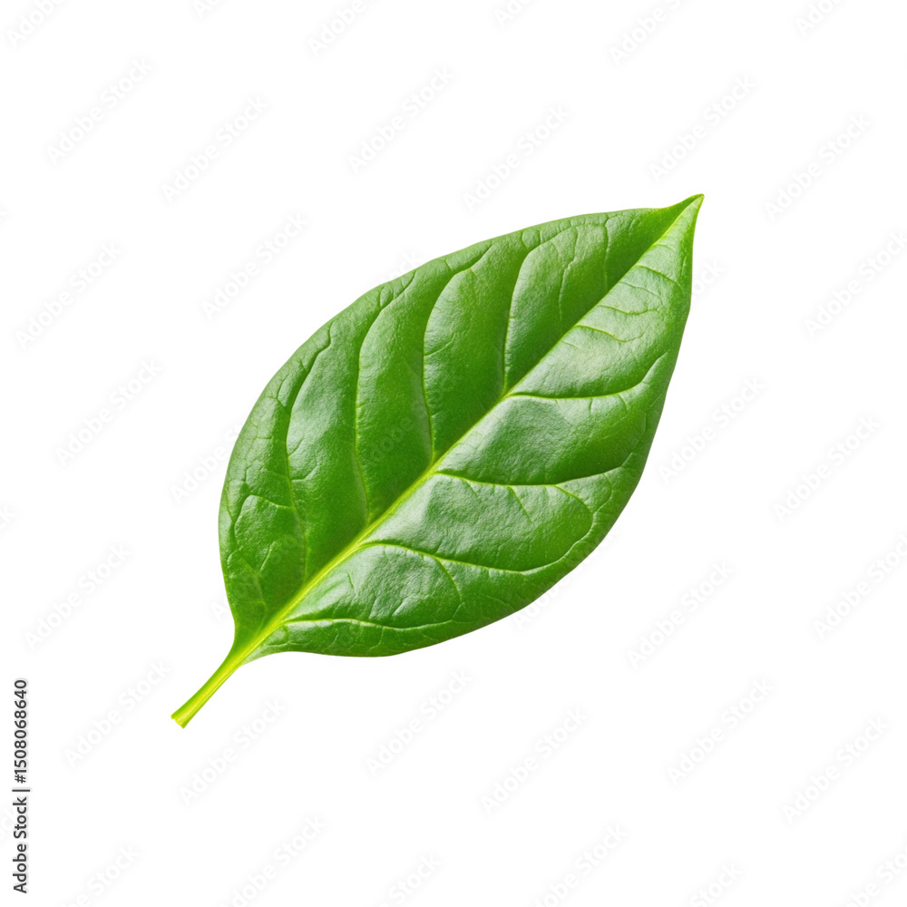 Obraz premium Frisch grünes Blatt einer Bio-Pflanze, isoliert mit Wassertropfen, nah dran im Frühling