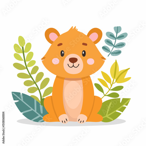 Cute Cartoon Bear Cub in Nature