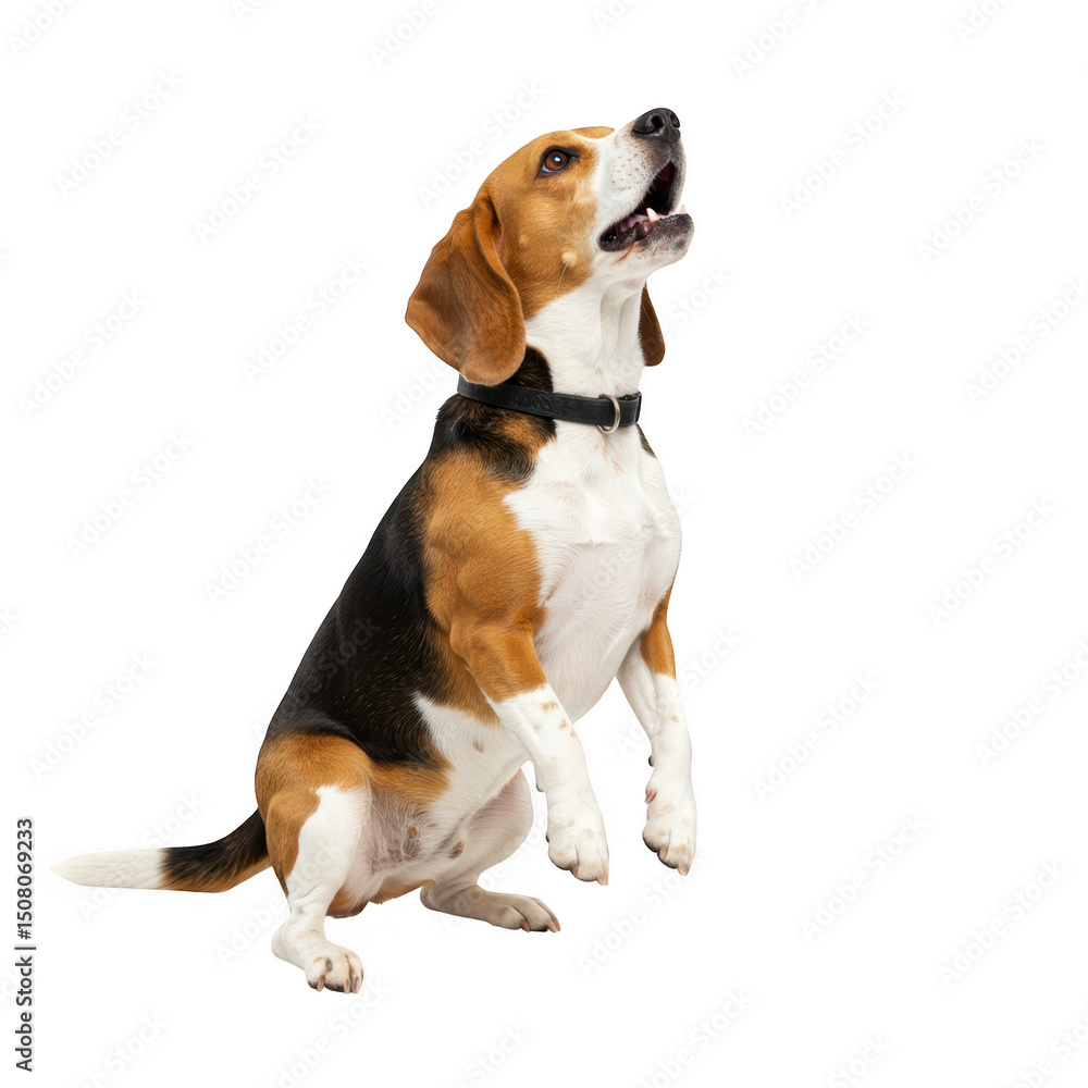 Sitting beagle dog looking up isolated on transparent background Sitting beagle dog looking up isolated on transparent background