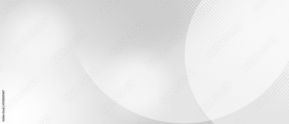 White curved lines and halftone circles on gray background. Soft color and modern pattern. White curved lines and halftone circles on gray background. Soft color and modern pattern.
