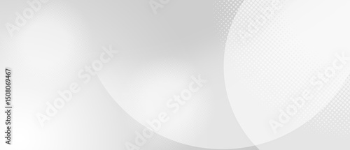 White curved lines and halftone circles on gray background. Soft color and modern pattern.