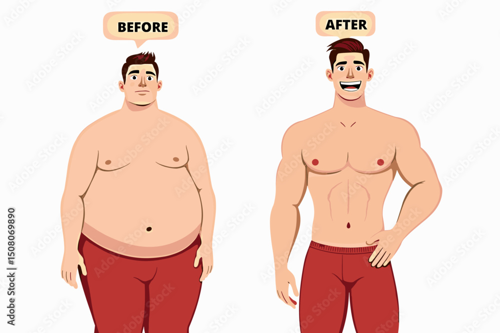 Fototapeta premium Weight Loss Transformation: Before and After Male Body Illustration