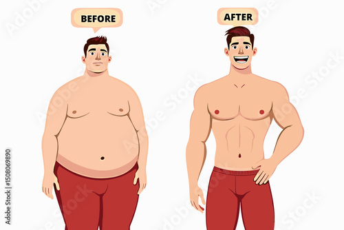 Weight Loss Transformation: Before and After Male Body Illustration