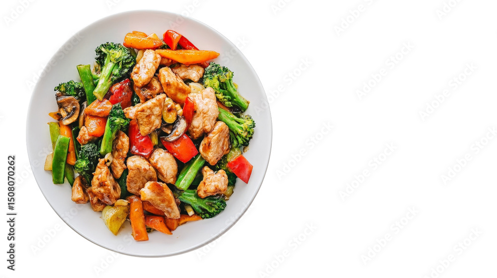 A plate of stir-fried vegetables with lean protein, representing balanced nutrition, Transparent background, PNG file A plate of stir-fried vegetables with lean protein, representing balanced nutrition, Transparent background, PNG file