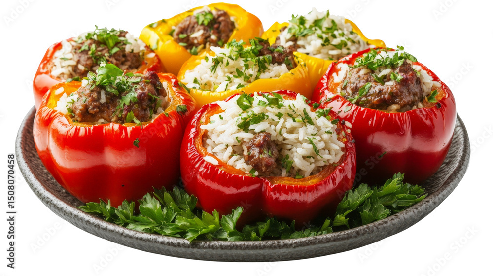 A plate of stuffed bell peppers with rice and beef, Transparent background, PNG file A plate of stuffed bell peppers with rice and beef, Transparent background, PNG file