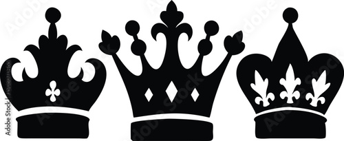 Three distinct silhouettes of royalty crowns showcase different eras and architectural styles of power