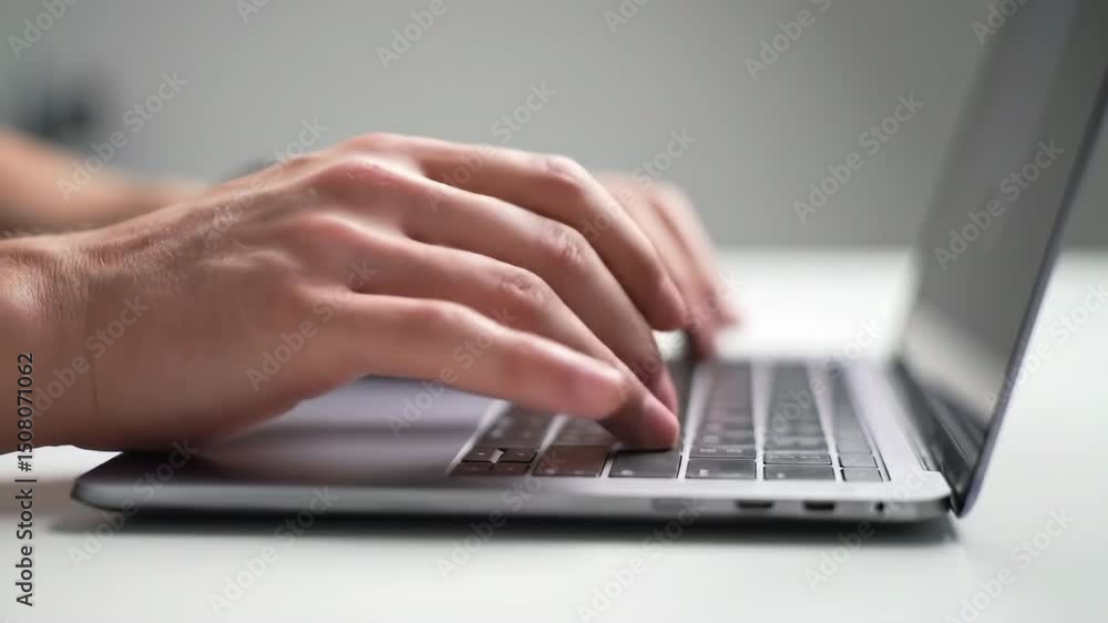 Close up male hands typing on laptop keyboard Close up male hands typing on laptop keyboard