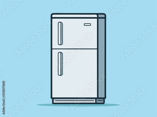 Retro Style Refrigerator Illustration with Two Doors on Light Blue Background