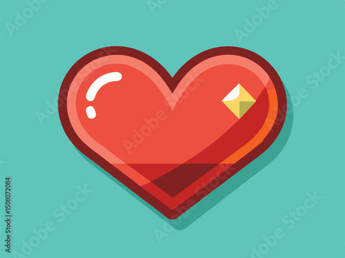 Stylized Red Heart Icon with Highlight on a Teal Background