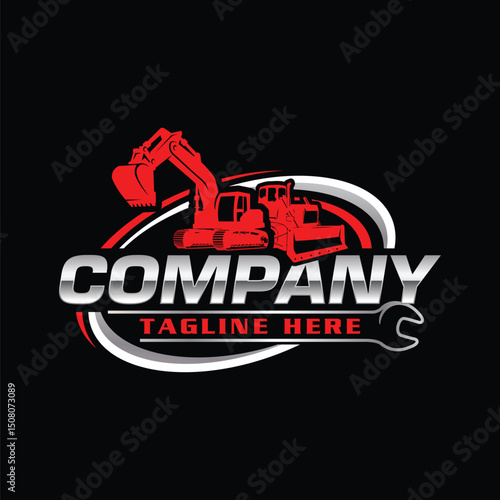 skid steer and excavator, land clearing machine logo vector