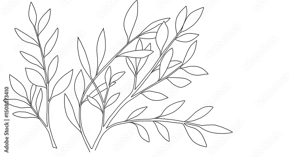 Naklejka premium Elegant Line Art Botanical Illustration Simple Leaves Branches and Floral Design Elements