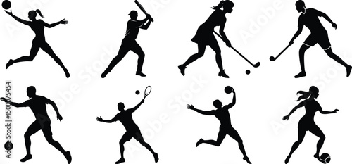 Set of vector silhouettes of people in sports. Human sports activities
