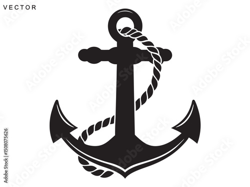 anchor with rope silhouette, anchor icon vector illustration design on white background