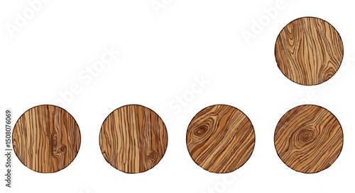 Illustration of five wooden circles with varied grain patterns arranged on a white background